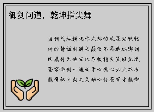 御剑问道，乾坤指尖舞